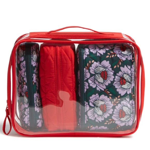 Vera Bradley Handbags - NWT Vera Bradley 4-Piece Satin Texture Cosmetics Makeup Travel Bag Set Red Green